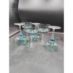 6 Celebrity Brighton Champagne Glasses Set Light Blue Clear Swirl Stems Japan